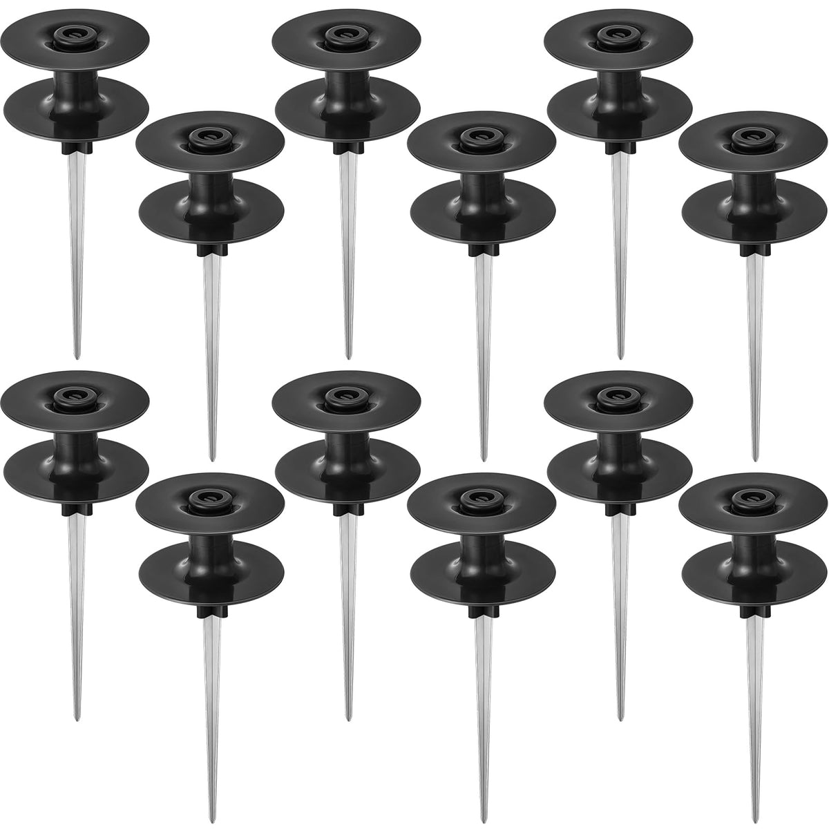 Chumia garden hose guide spike 12-pack in black keeps hoses away from flower beds.