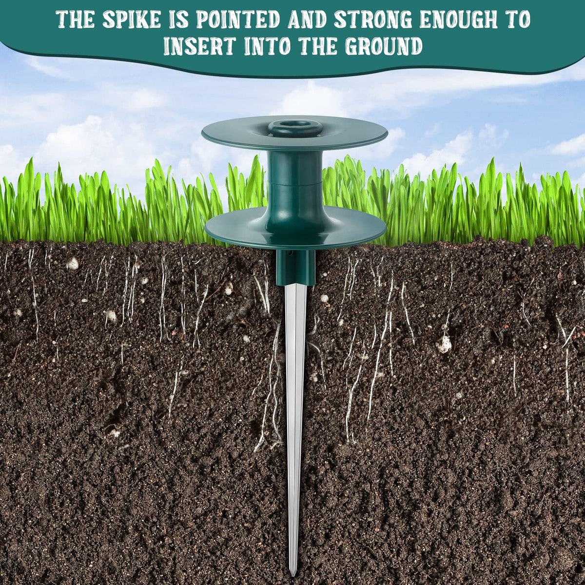 Chumia heavy-duty hose spike features a smooth-rolling section to reduce drag.