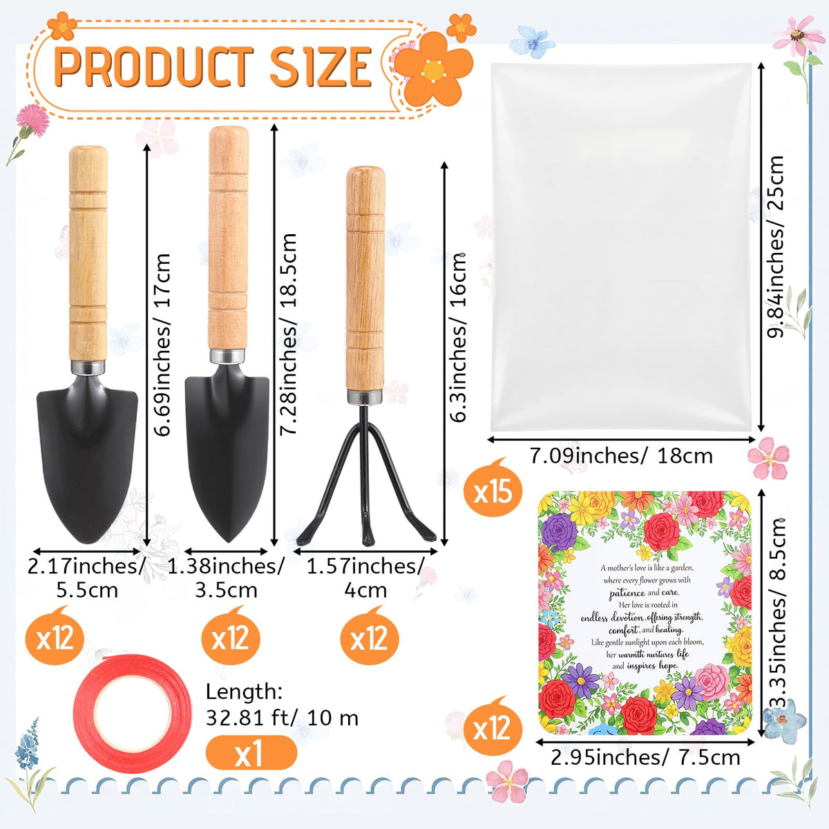 Chumia mini gardening tools with ergonomic handles for comfortable planting.