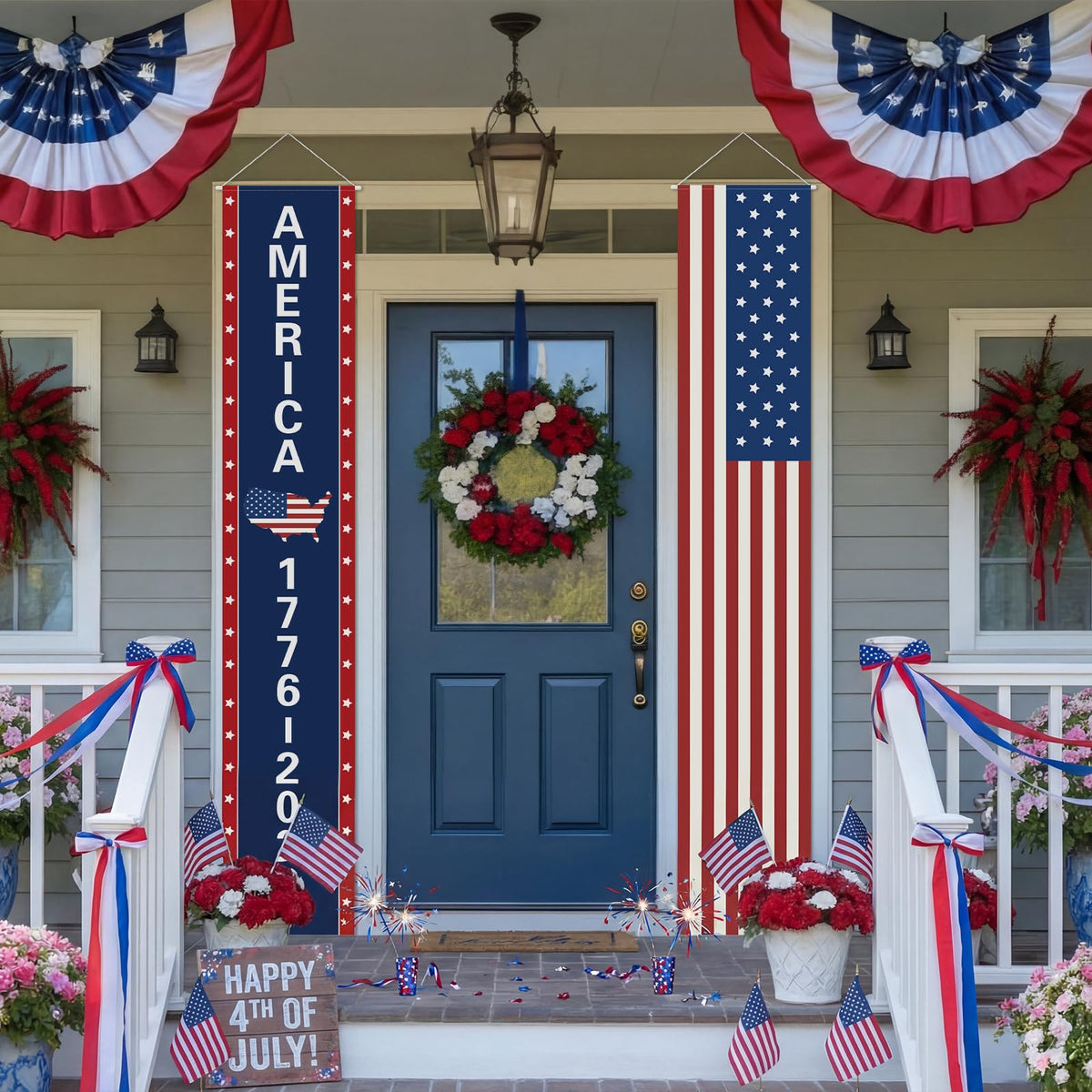Chumia patriotic banner fabric detail shows durable polyester for long-lasting use.
