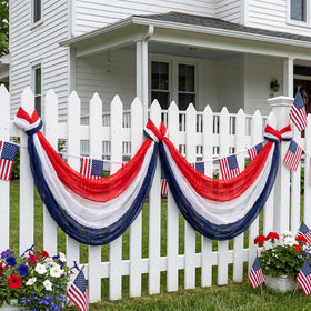 Chumia patriotic bunting banner on porch boosts outdoor curb appeal.