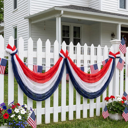 Chumia patriotic bunting banner on porch boosts outdoor curb appeal.