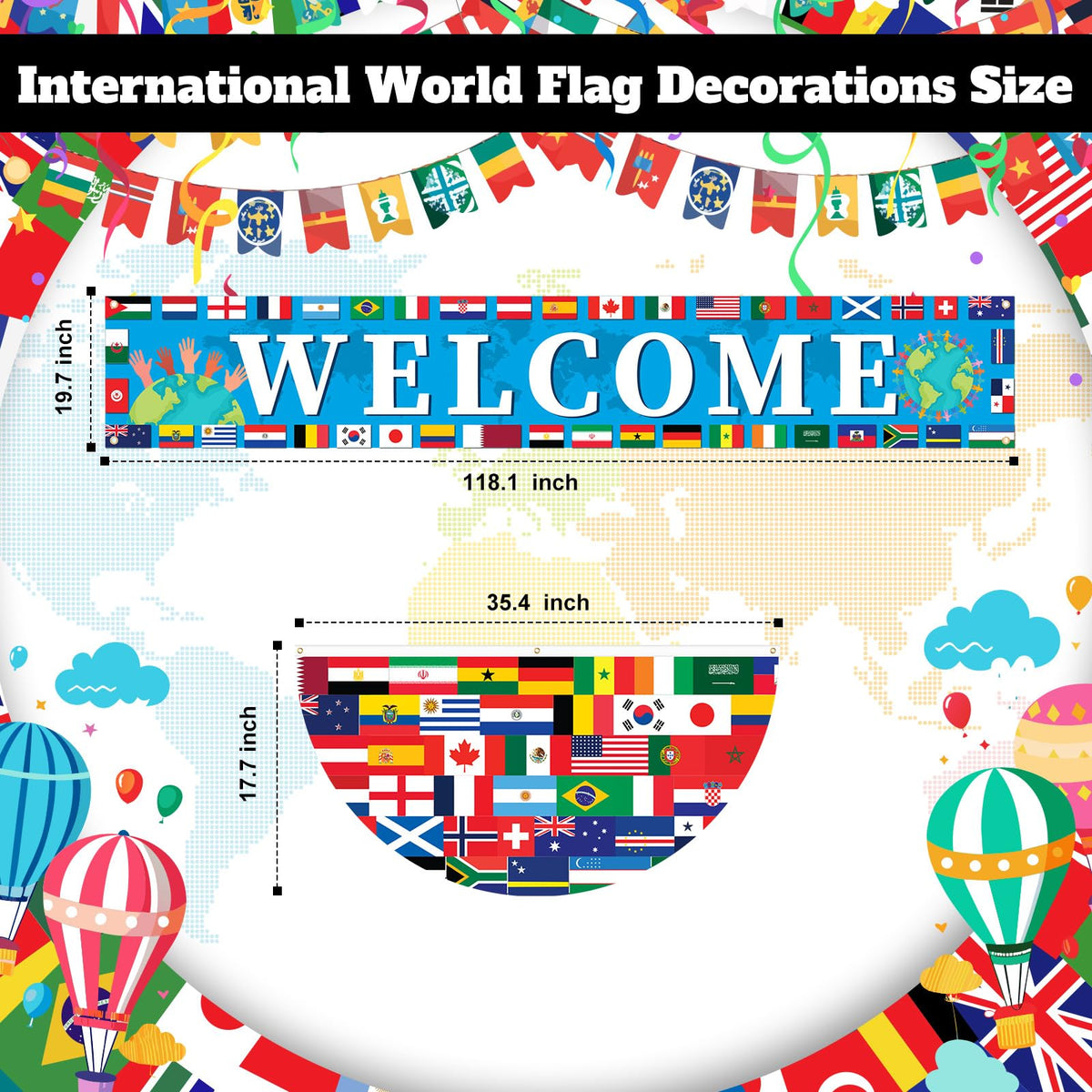 Chumia world flag banner details enhance festival ambience.