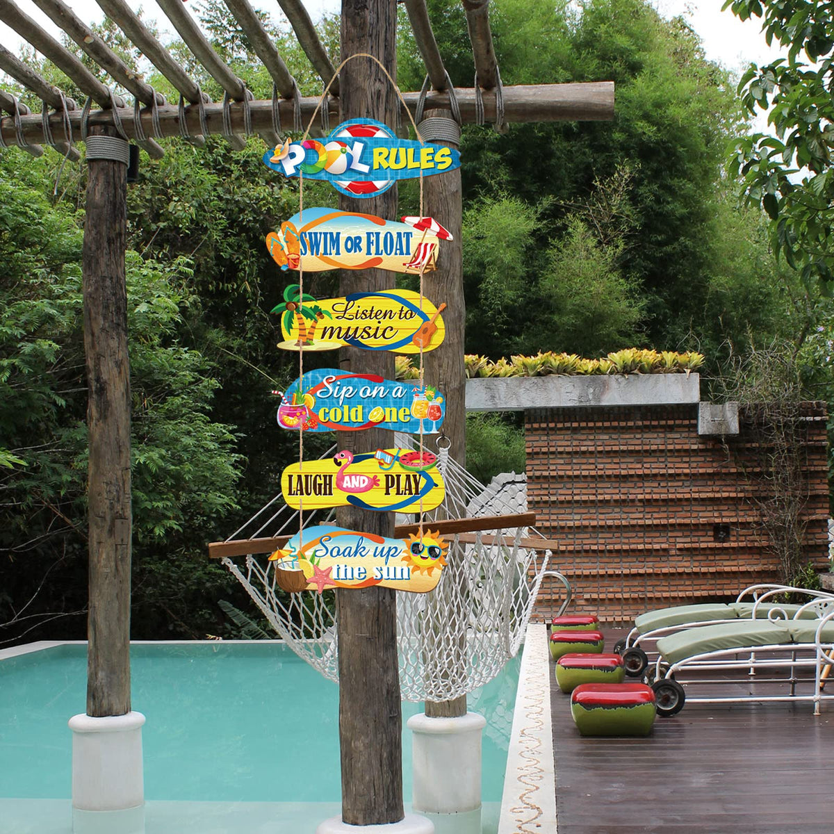 Chunful outdoor decoration pool sign creates welcoming entry