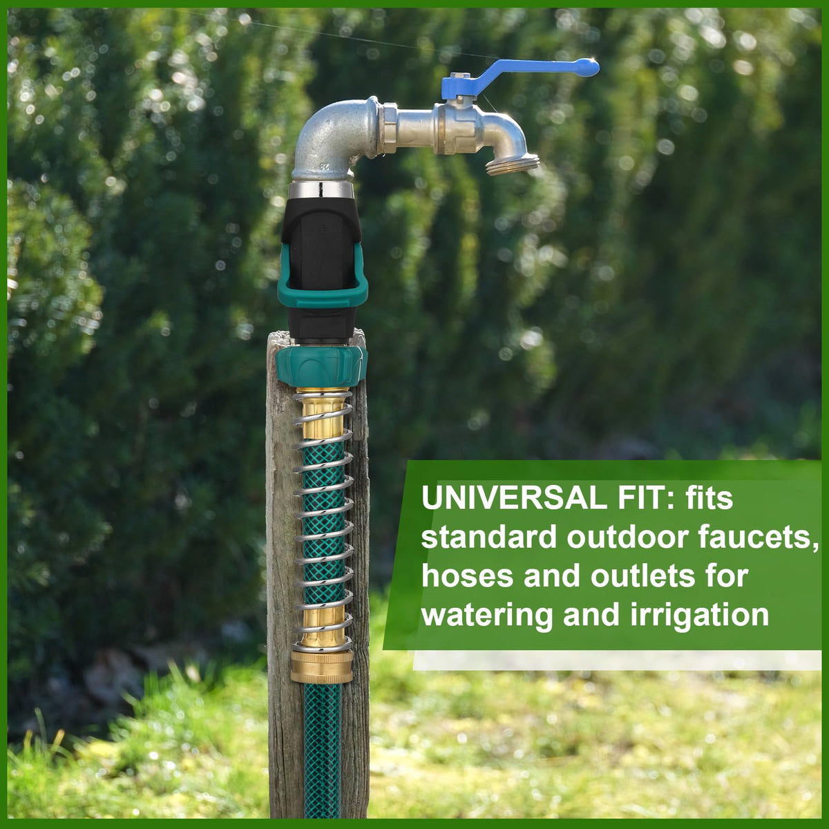 Chunful green-black finish hose valve set blends with garden décor.