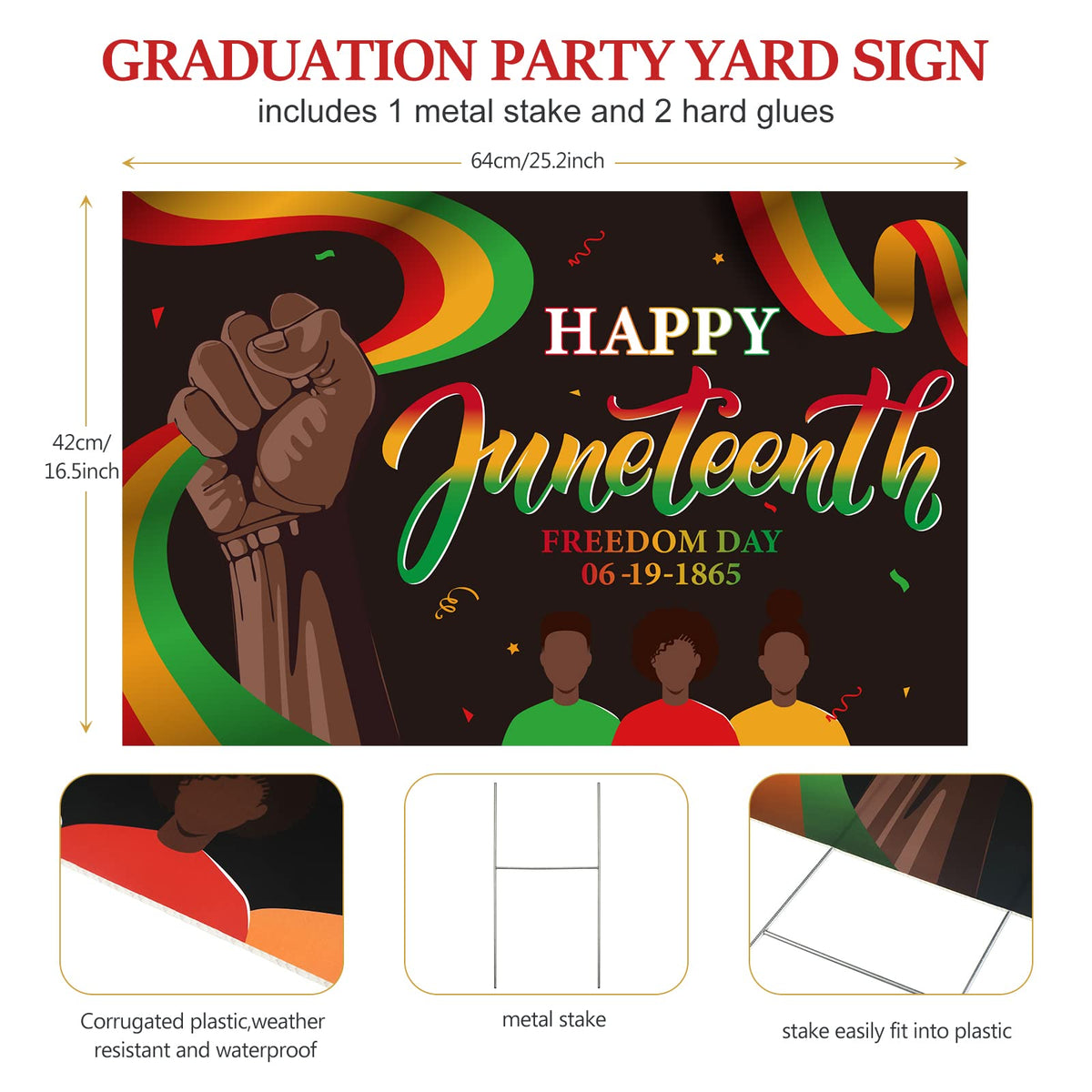 Chunful Juneteenth yard sign with metal stake for durable outdoor use