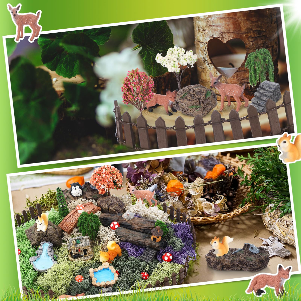 Chunful tree stumps and trees provide height variety for creative layouts.
