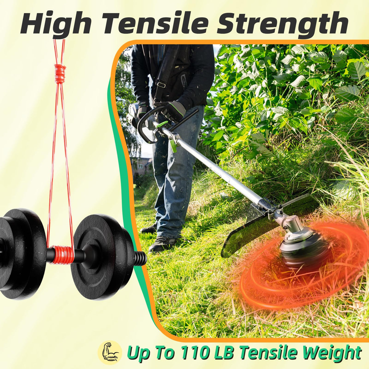 Chway 105 orange-red line offers high visibility for precise lawn trimming.