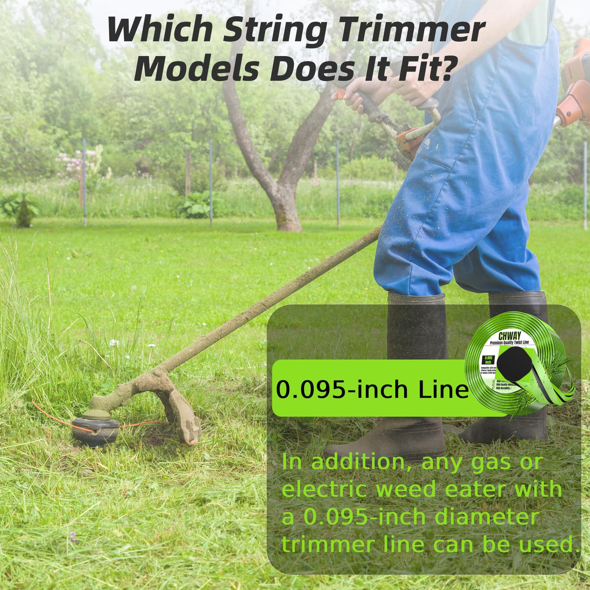 Chway ditch-clearing trimmer line in action on rough terrain