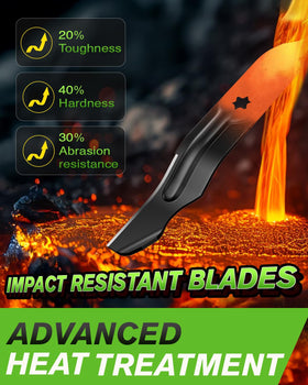 Chway heat-treated blade enhances hardness for rugged mowing conditions.