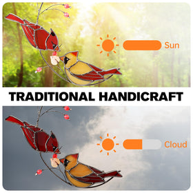 Ciarain Cardinal suncatcher mounted on window with hook for easy hanging