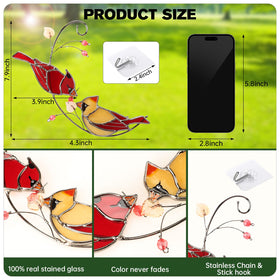 Ciarain Cardinal suncatcher closeup of male and female birds for home decor