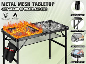 Ciavca grill table featuring side pockets and mesh bag for organized essentials