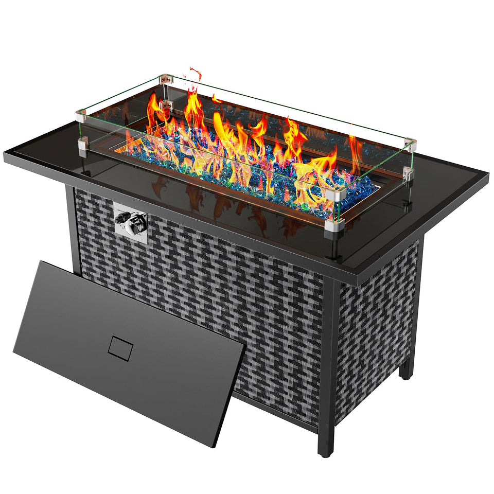 Ciays 43-inch propane fire pit with glass wind guard warms outdoor seating