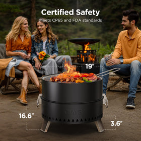 Ciays Smokeless Firepit grill rack image emphasizing food-grade cooking outdoors
