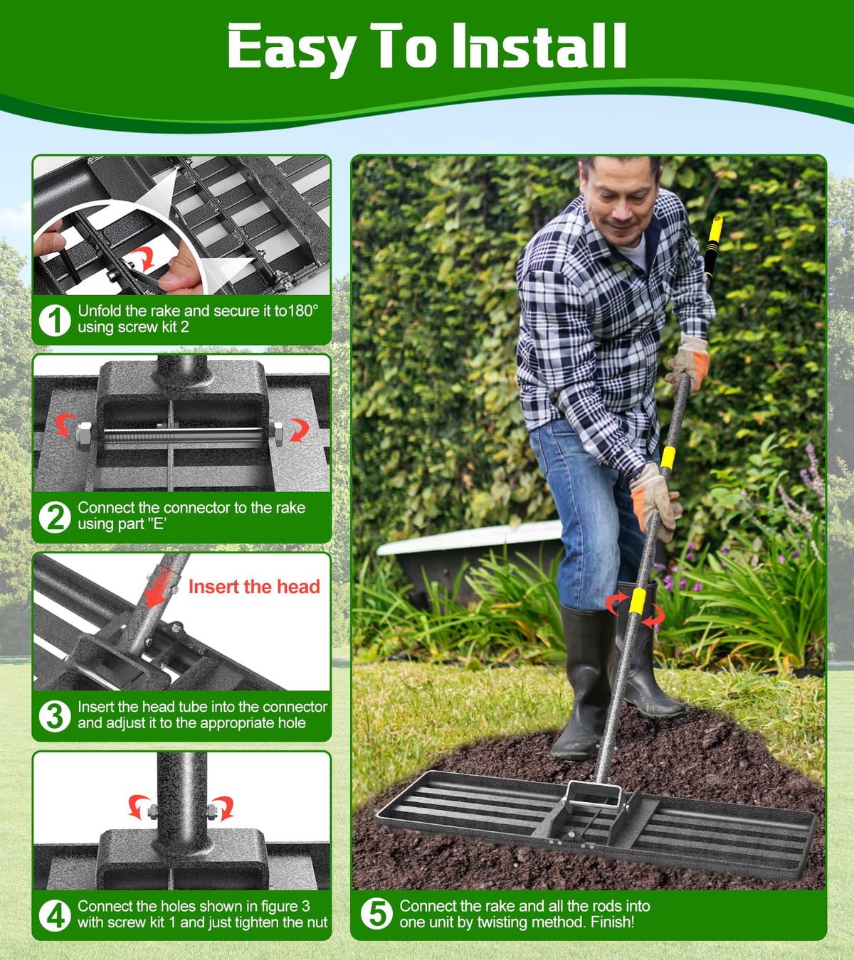 Ciciany rake works on grass, garden, sand, and golf course surfaces.