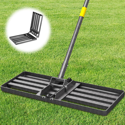 Ciciany lawn leveling rake with a 30 by 10 inch wide head distributes topsoil evenly.