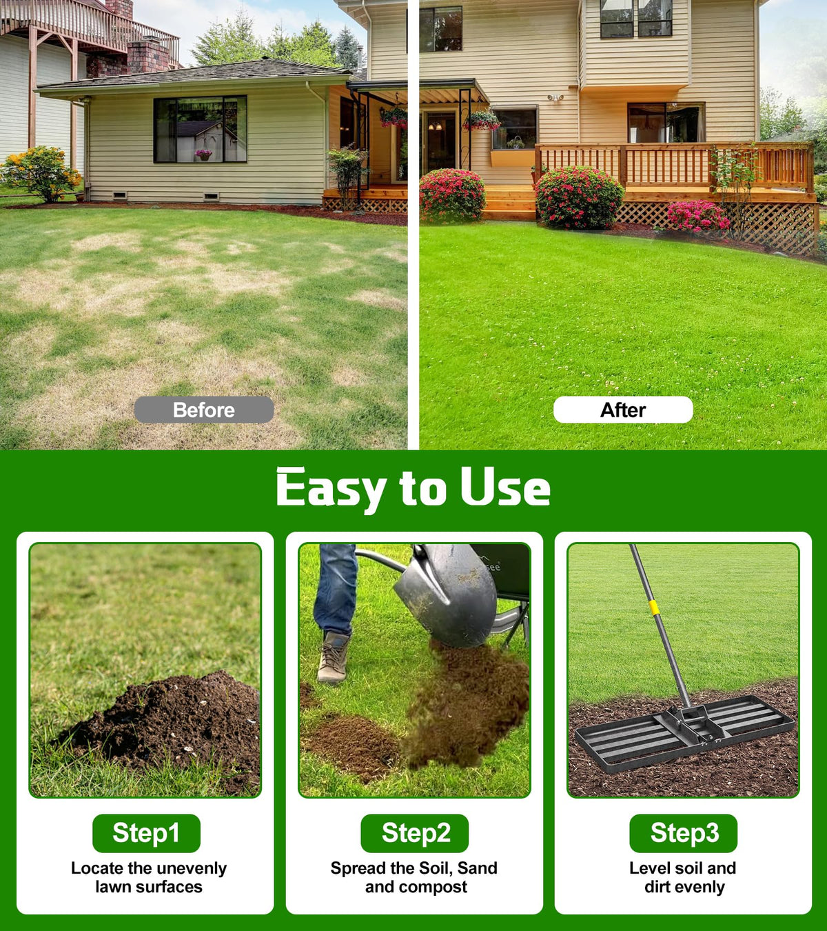 Ciciany topsoil spreading action helps achieve even yard results.