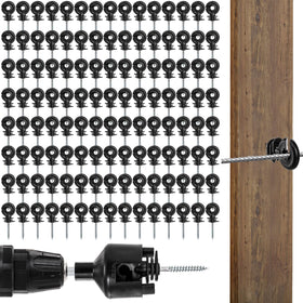 Cididu 120 pack electric fence insulators on a wooden post for durable fencing