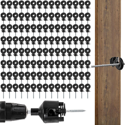 Cididu 120 pack electric fence insulators on a wooden post for durable fencing