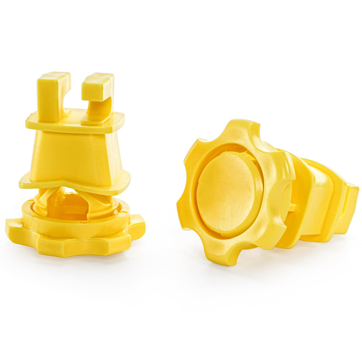 Cididu electric fence insulator for round pipe supports multiple strands of wire.