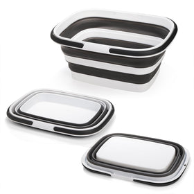 Foldable wash basin ready for outdoor use at a campsite or picnic