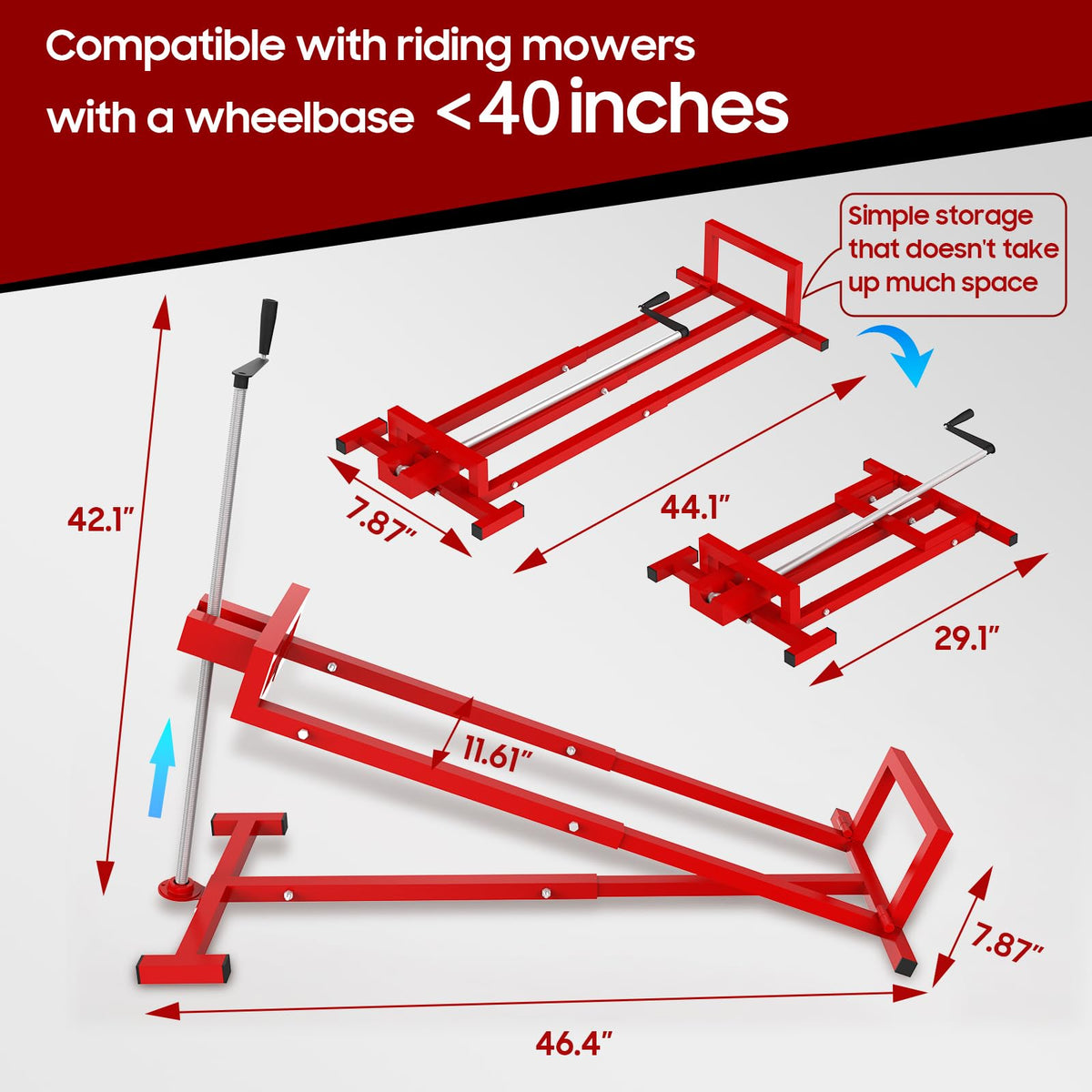 CIDVJ lawn mower lift with telescoping design shows adjustable height.