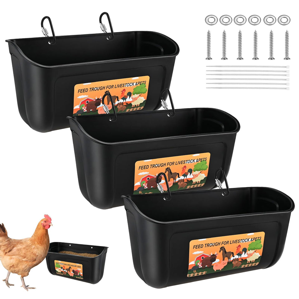 Cieex 3-pack hanging chicken feeders for organized multi-site feeding.