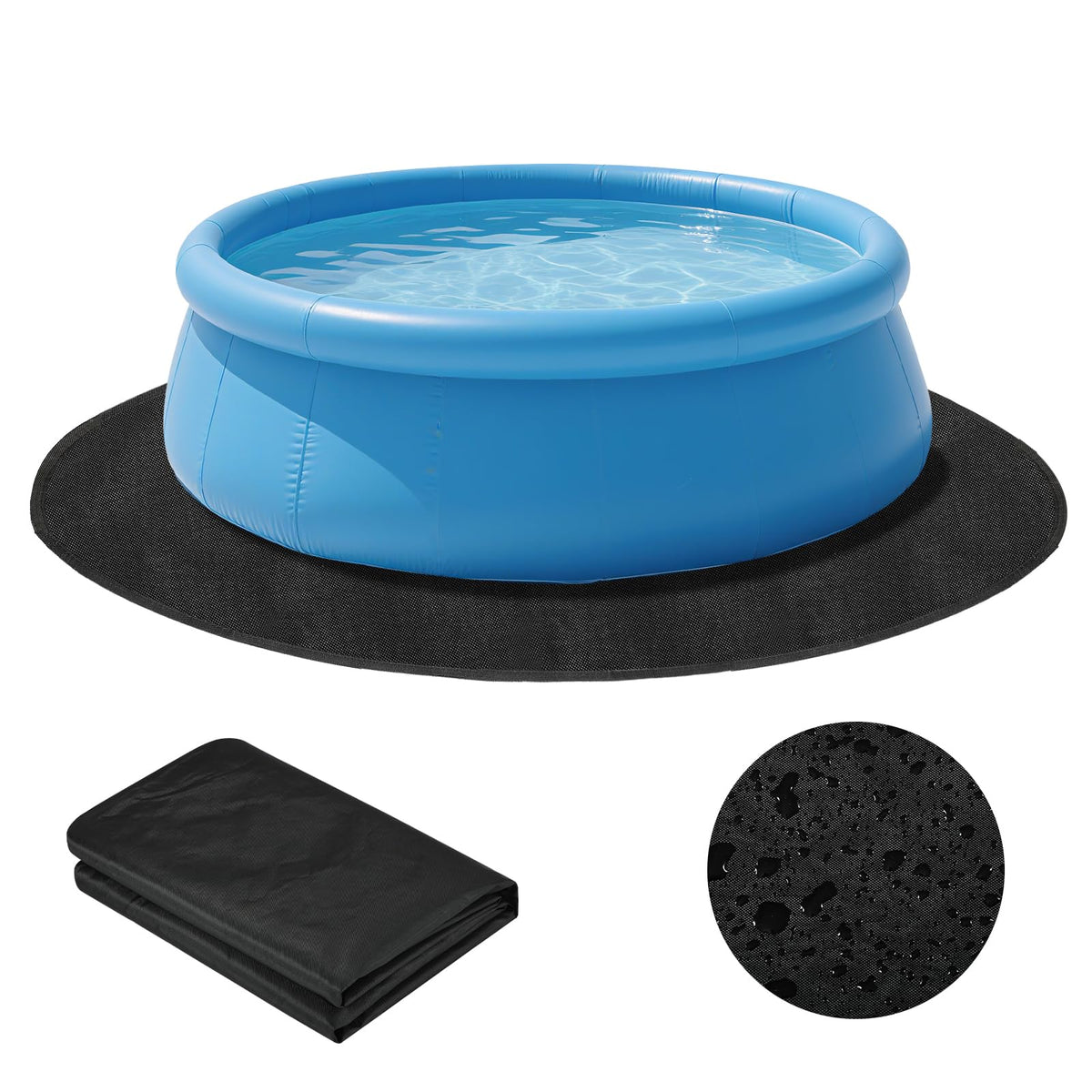 CIEOVO 8 ft round pool liner pad placed underneath to protect the bottom from debris