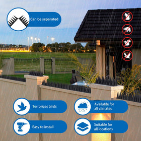 CIIC Bird Spikes divided to fit narrow gaps for flexible placement.