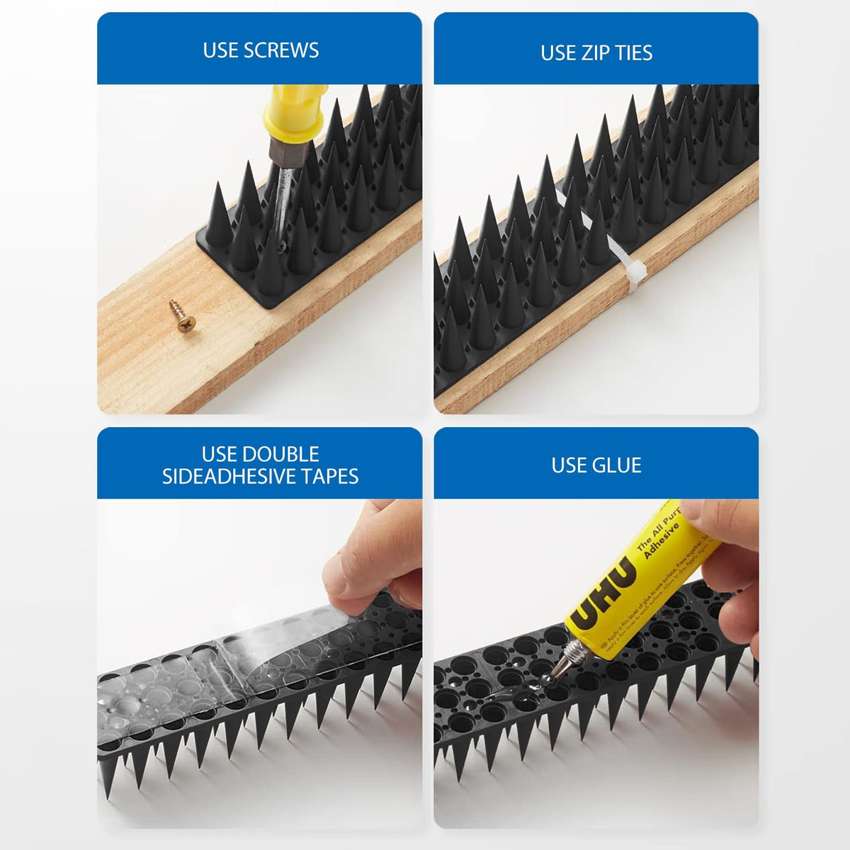CIIC Bird Spikes installed on fence deter pigeons and other birds.