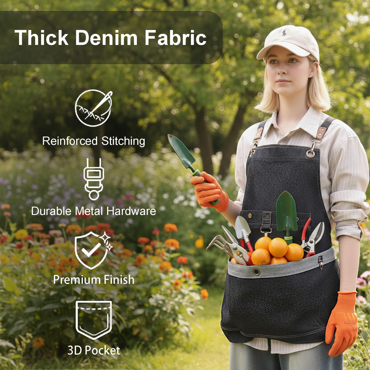 Cilkus Gardening Apron showing adjustable straps for a comfortable fit.