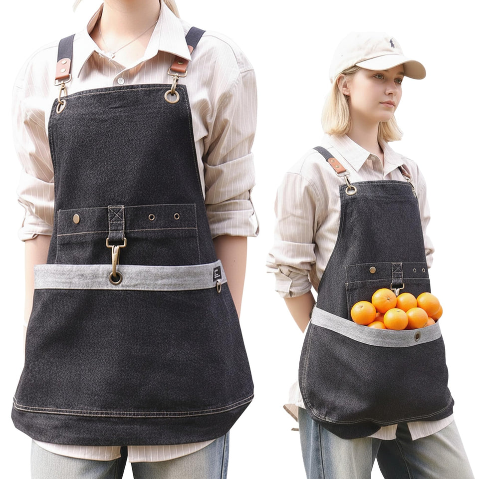 Cilkus Gardening Apron with cross-back design and front pocket for easy tool access.