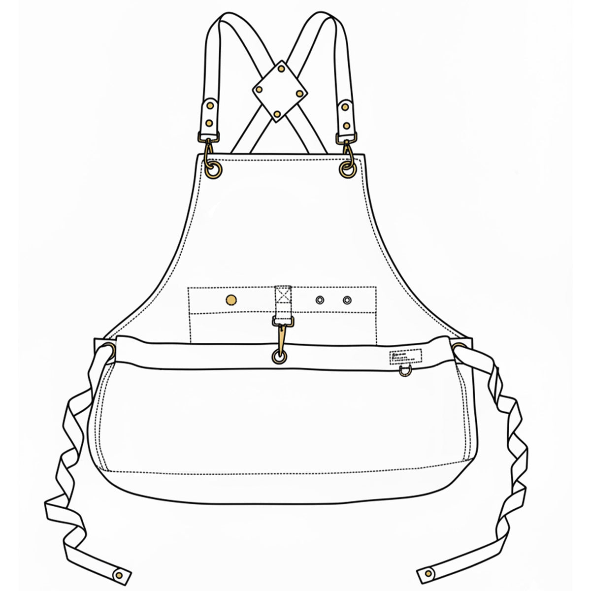 Cilkus Cross-back apron distributes weight to reduce shoulder strain.
