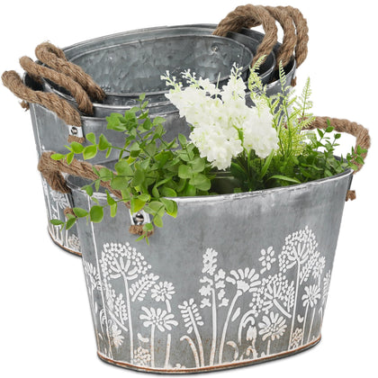 CILXGQLN 3-pack oval galvanized planters with rustic finish for indoor or outdoor use.