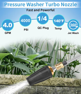 CIMALAB turbo nozzle with 1-4 inch quick connector fits most pressure washers.