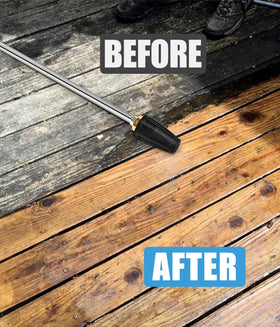 CIMALAB turbo nozzle cleans gutters, decks, and garage floors efficiently.