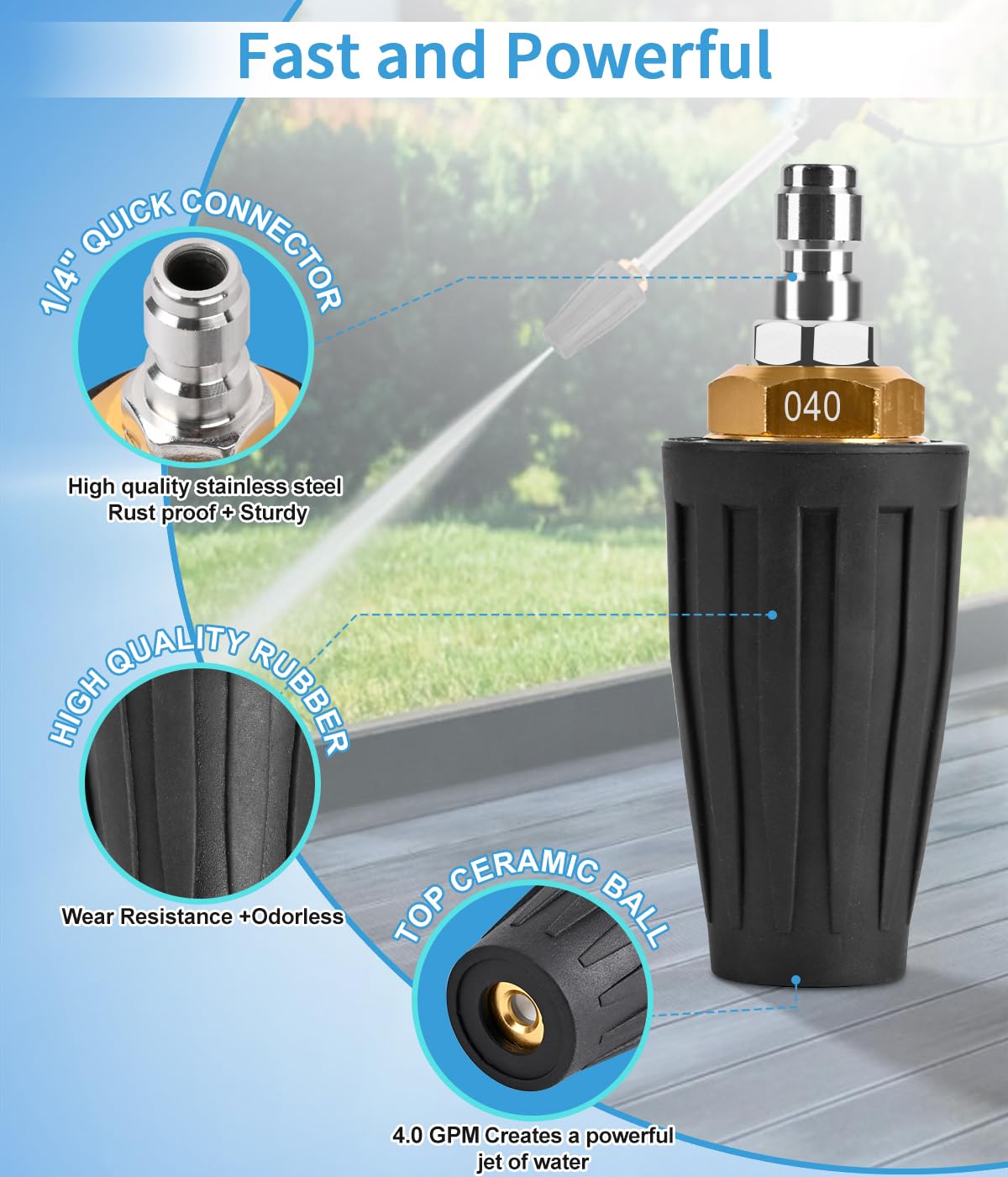 CIMALAB turbo nozzle targets brick and concrete grime with rotating water.