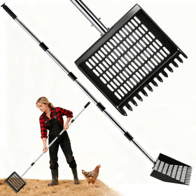 CinchLynx adjustable scoop with extended handle reduces back strain during coop cleaning.
