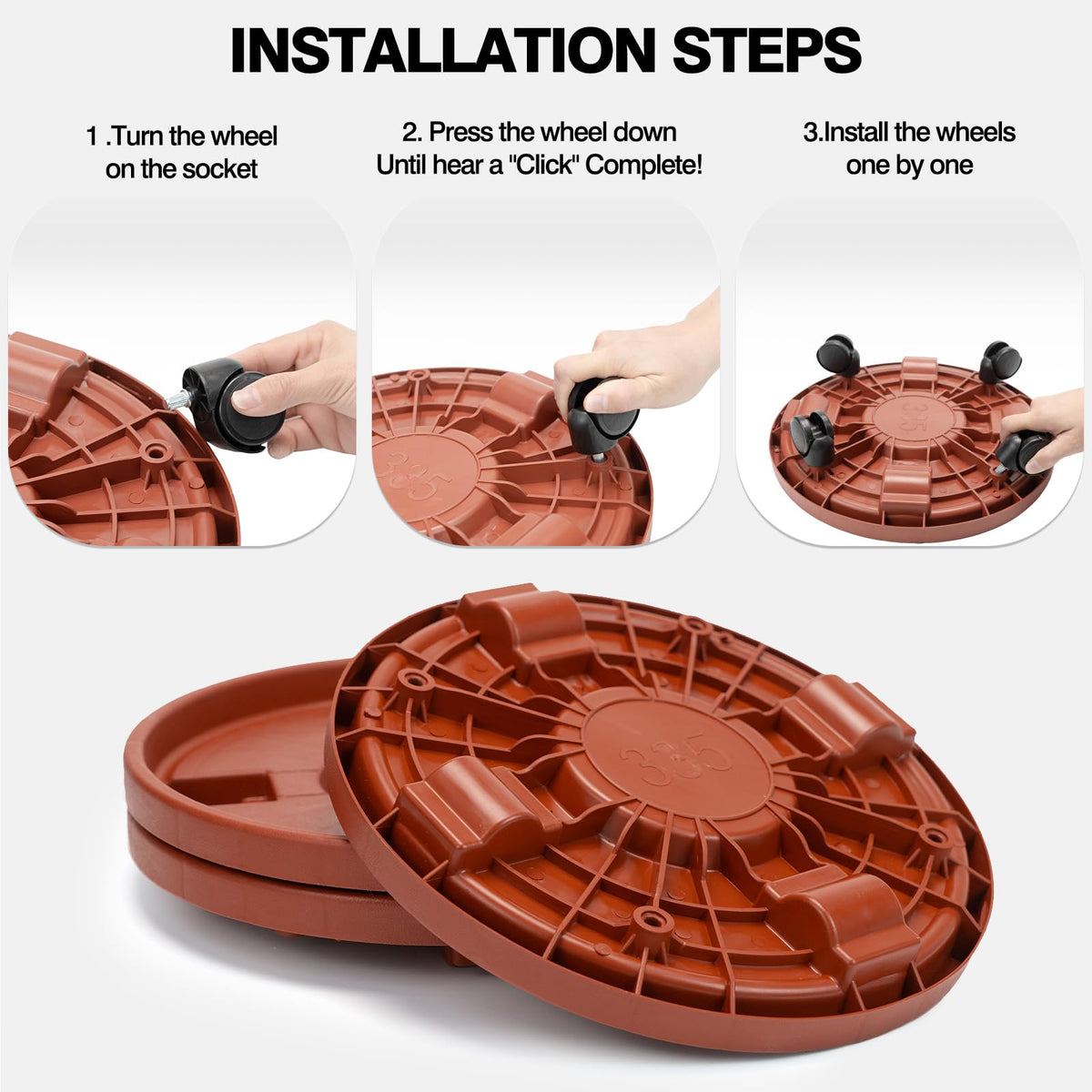 CINDALOG floor-safe plastic wheels protect wood, tile, and carpet floors.