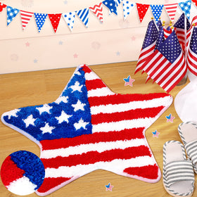 Cindeer 4th of July rug with patriotic star design for indoor decor and moisture control.