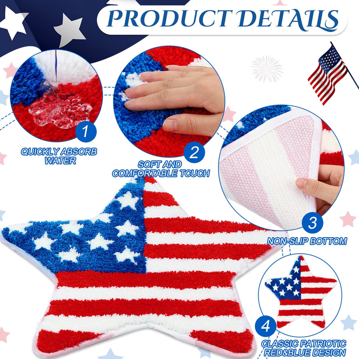 Cindeer patriotic bathroom mat soft and non-slip for safe step.