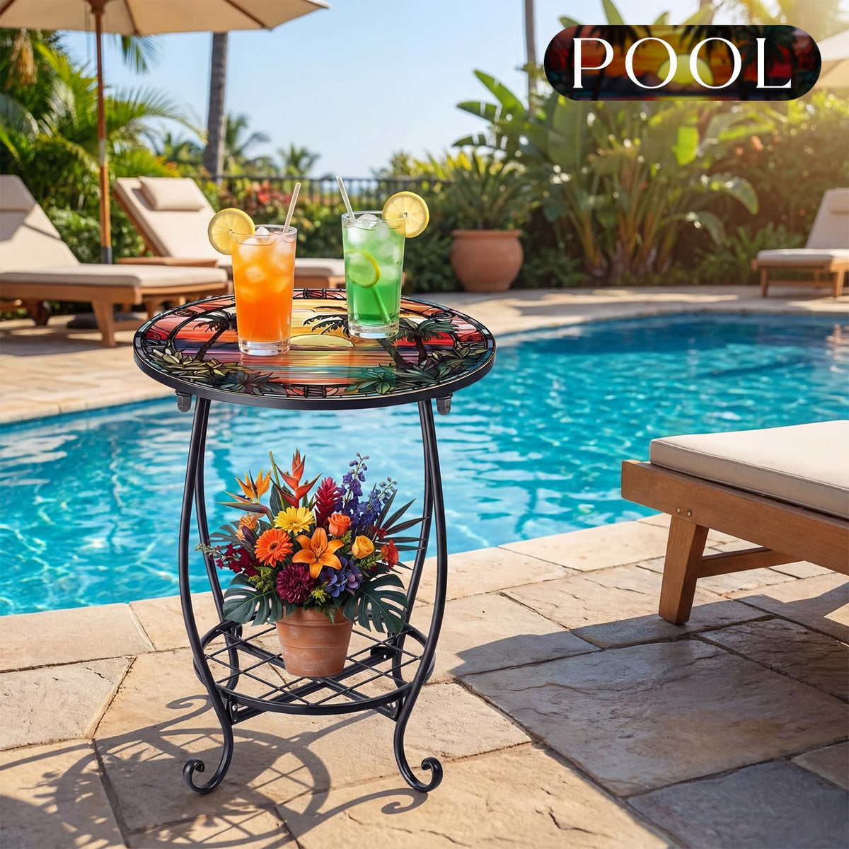 Cinnvoice 14-inch diameter table fits beside sofas for drinks and decor.