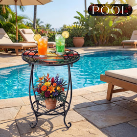 Cinnvoice 14-inch diameter table fits beside sofas for drinks and decor.