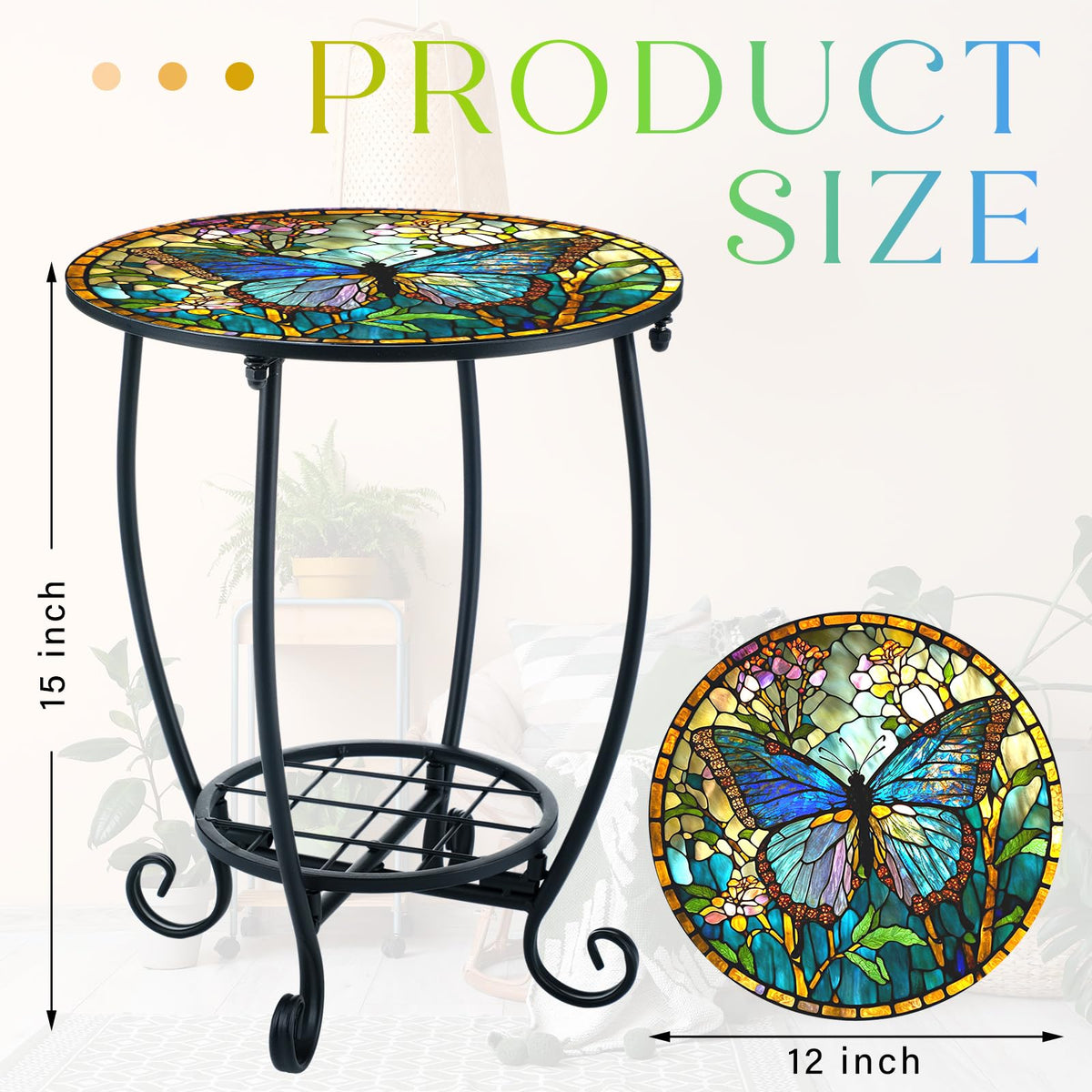 Cinnvoice butterfly-pattern outdoor side table shows hollow design for storage.