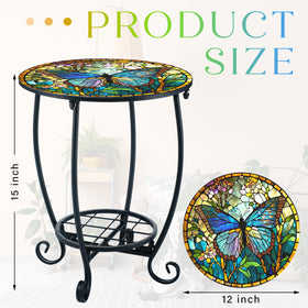 Cinnvoice butterfly-pattern outdoor side table shows hollow design for storage.