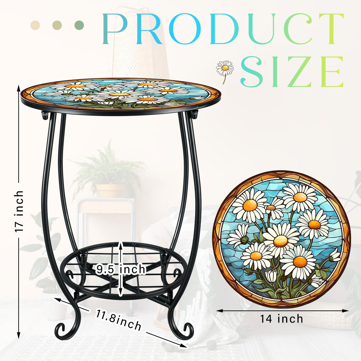 Cinnvoice Daisy Style round side table with double-layer storage for organized display.