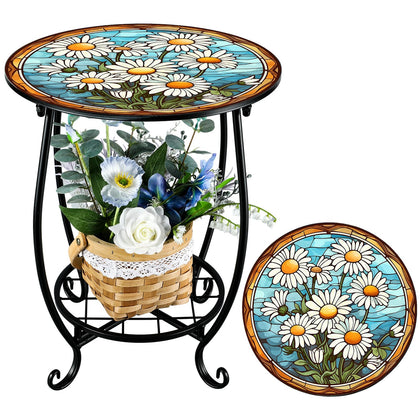 Cinnvoice Daisy Style round side table top view shows compact 14-inch surface for small spaces.