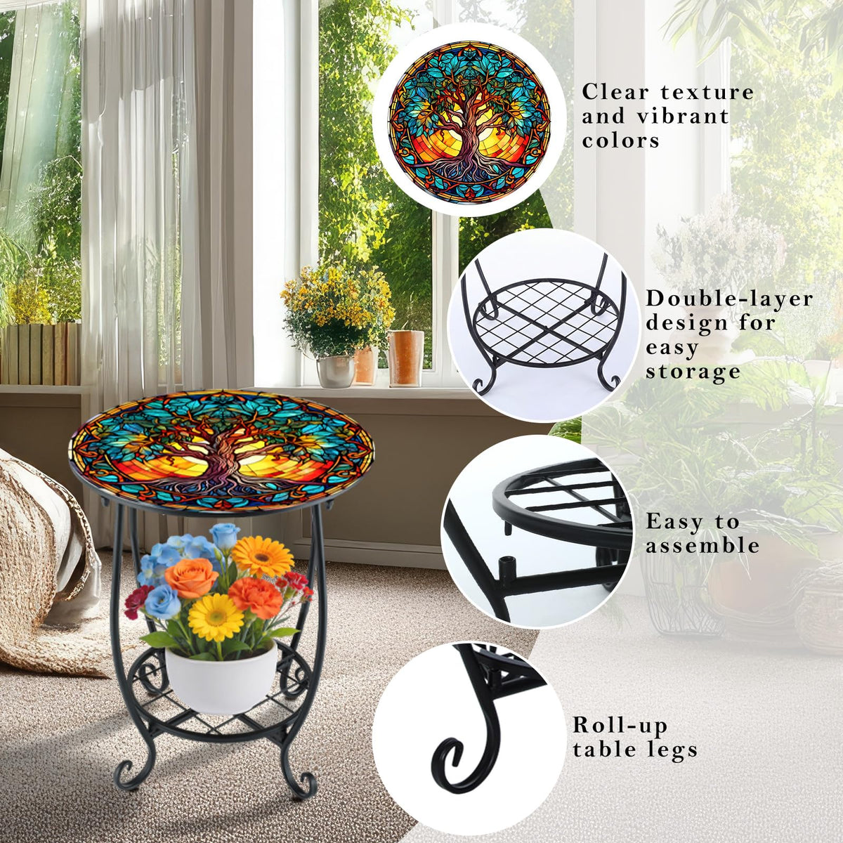 Cinnvoice double-layer side table offering extra storage for cups, books, and decor.