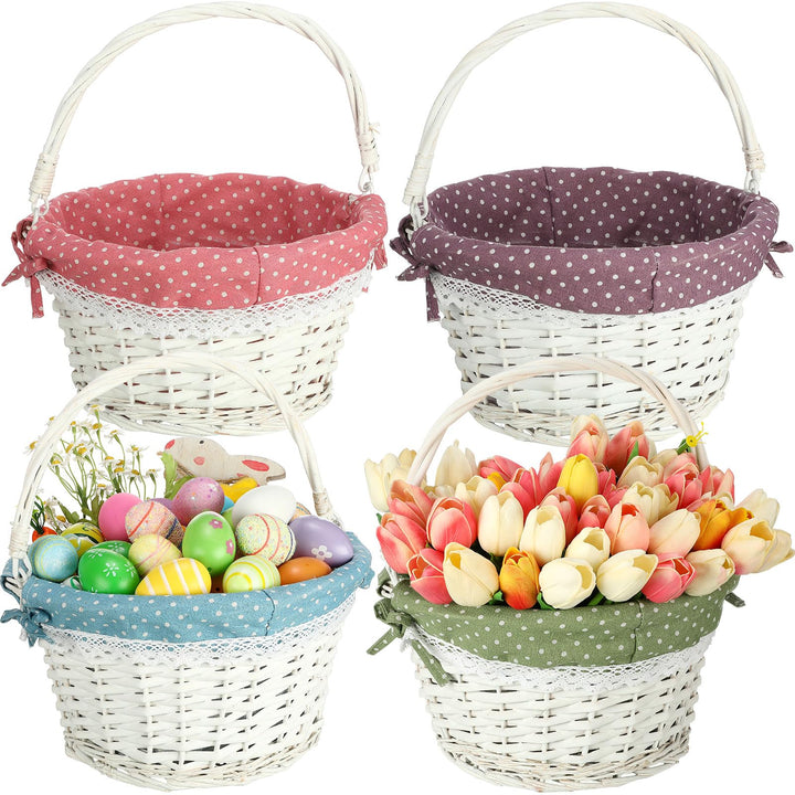 Cinnvoice 4-pc Easter baskets in white willow with colorful liners for egg hunts and gifting